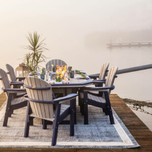 Patriot blue on Driftwood Gray SumerSide Fire Table with Great Bay dining chairs