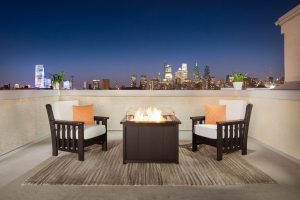 Two Poly Mission Chairs around Poly Fire Pit