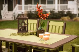 Rectangular two tone poly dining table with chairs