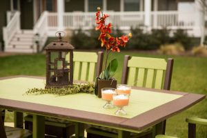 Rectangular two tone poly dining table with chairs