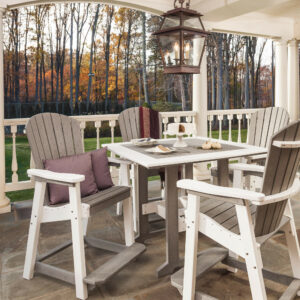 Bar height square dining table with four bar height fan back dining chairs