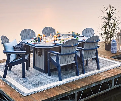 SummerSide Bar Fire Table with Great Bay Chairs by lake