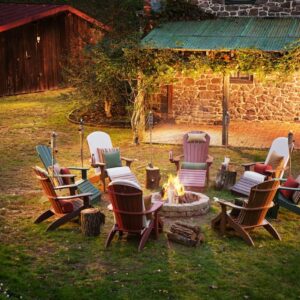 Poly Adirondack chairs around a fire place