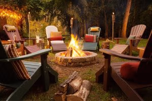Poly Adirondack chairs around a fire place