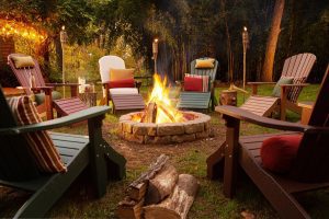 Poly Adirondack chairs around a fire place