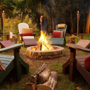 Poly Adirondack chairs around a fire place