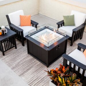 Poly Mission Chairs and Poly Side Table around Poly Fire Pit