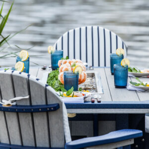 Patriot blue on Driftwood Gray SumerSide Ice Table with Great Bay dining chairs