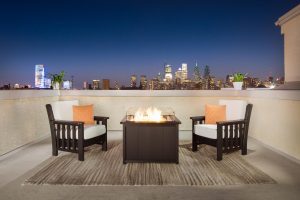 Two Poly Mission Chairs around Poly Fire Pit