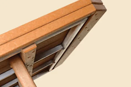 underside of finch poly table showing aluminum frame that gives the table rigidity