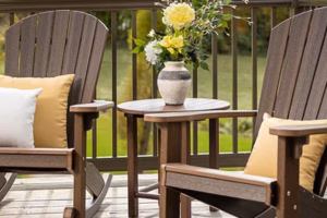 finch poly adirondack chairs and table on deck