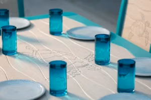 Finch Wave table with sea turtle engraved in table top