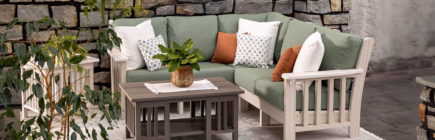 Mission coffee table in pergola