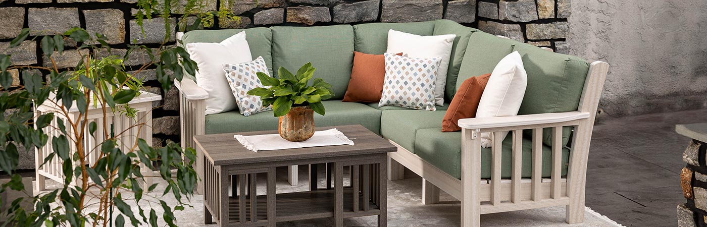 Mission coffee table in pergola