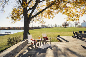 skyward poly patio furniture wide shot patio landscape and tree